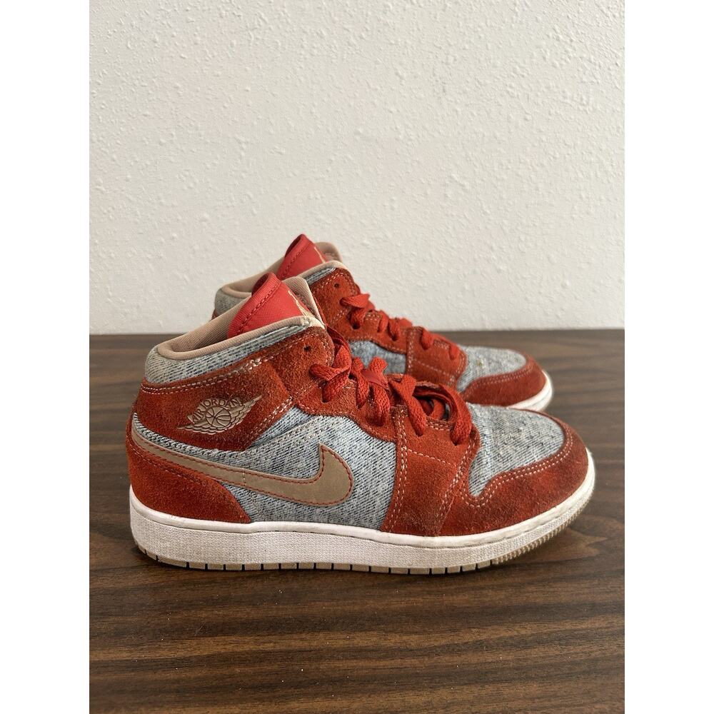 Nike Air Jordan 1 Mid SE 4Y Shoes “Denim Red” GS DM4384-600 Sneaker Cinnabar